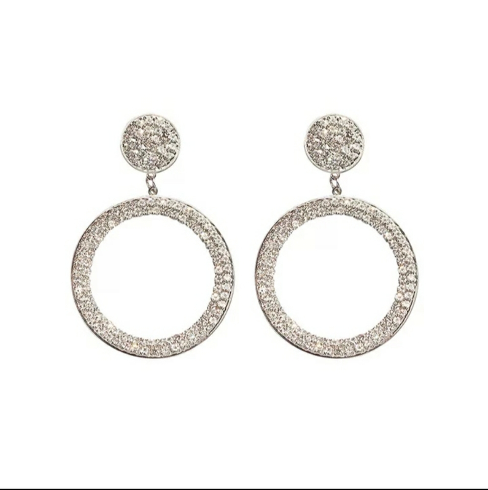 🎀Big Circle Rhinestone Drop Earings - Picture 3 of 5